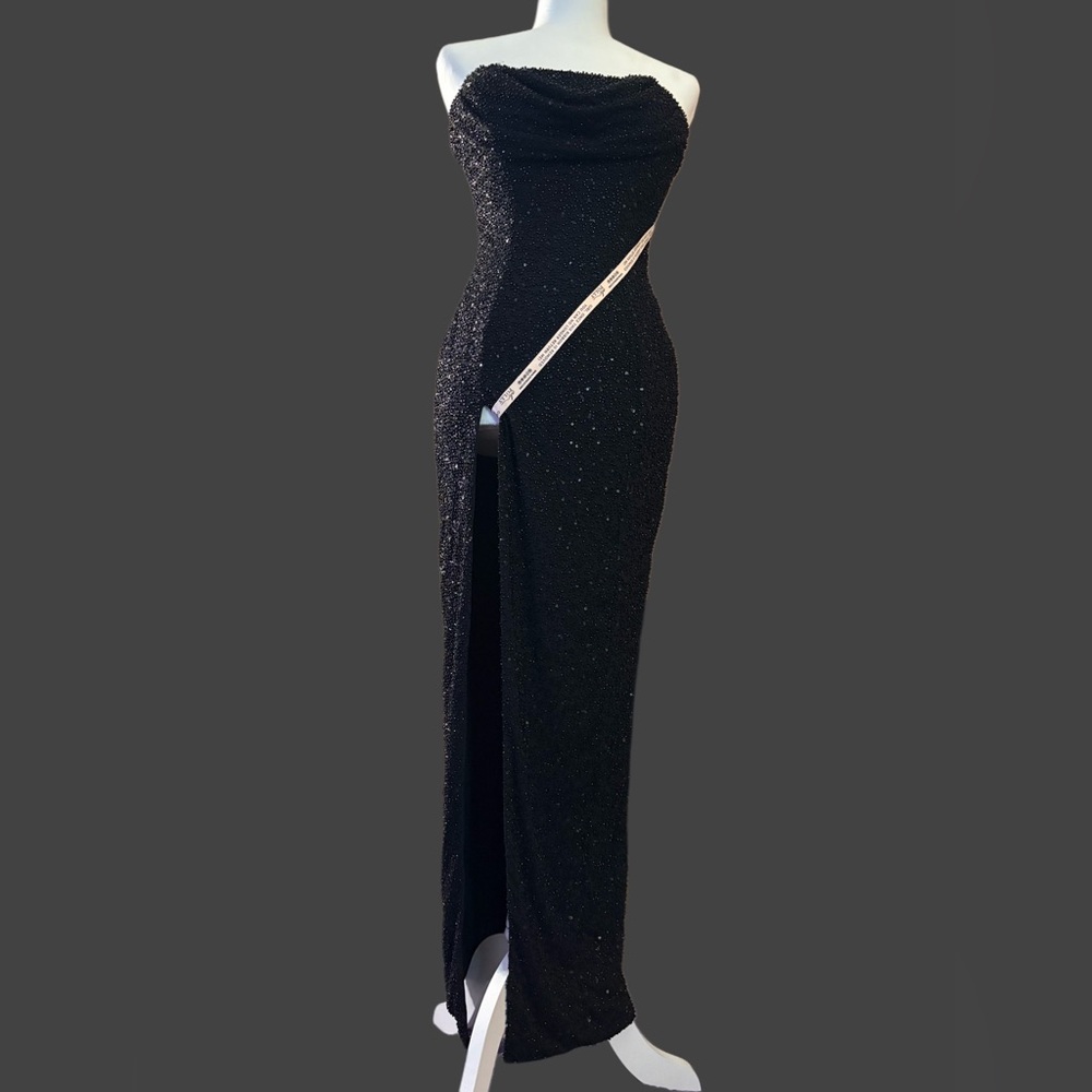 Oh Polly Glittering Black Strapless Gown